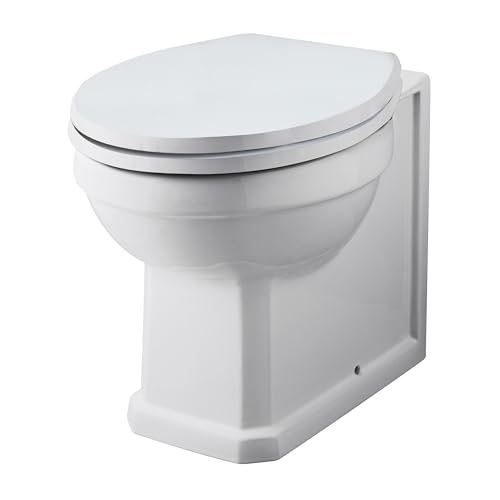Balterley Traditional Back to Wall Toilet, Round Front Back to Wall Toilet Unit, Space Saving Toilets for Bathroom, Easy to Clean BTW Toilets for Bathrooms - 520mm x 360mm x 400mm (Ceramic White)