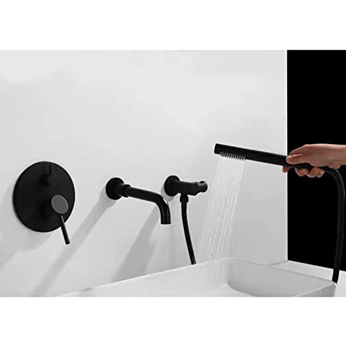Robinet de baignoire noir avec douchette et mitigeur mural pivotant
