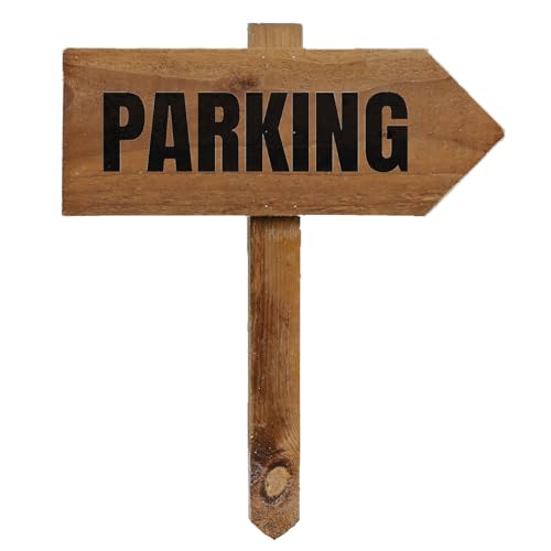 Image of Outdoor Parking Sign with Stake, Wooden Arrow Pointing Right or Left, Party Pub Shop Garden Sign