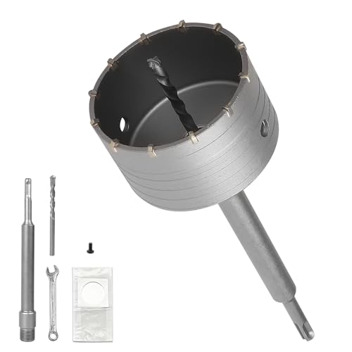 EXLECO 100mm Scie Cloche Beton, avec 220mm Rallonge SDS PLUS et Foret de Centrage, Carotteuse Beton, Trépan Béton Multi Matériaux, Scie Cloche pour...