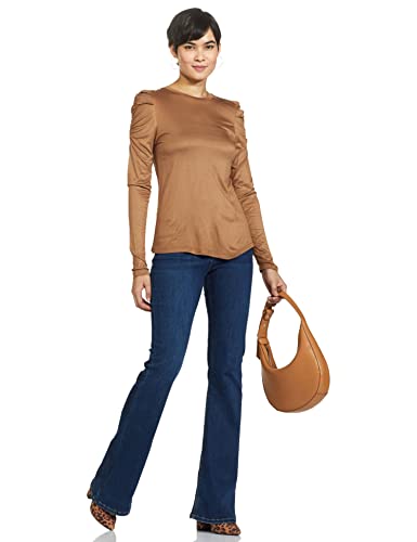 Image of Marks & Spencer Womens Solid Viscose Crew Neck Regular Fit Long Sleeve Top