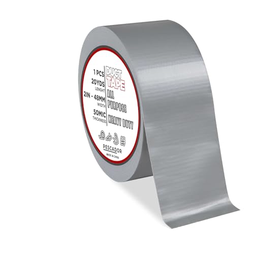 PESCADOR 1 Roll Duct Tape | 2 inches x 20 yards Strong Adhesive Silver Duct Tape for repair bundling patching of lightweight items Packing Kitchen Home Office Indoor & Outdoor Use