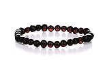 AMBERAGE Natural Baltic Amber Bracelet for Adults (Women/Men) - Hand Made from Raw-Unpolished/Certified Baltic Amber Beads(6 Colors) (8, Raw-Unpolished Dark Cherry)