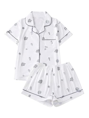 Image of Floerns Women's Floral Pajamas Notch Collar Print Sleepwear Two Piece Pajama Set