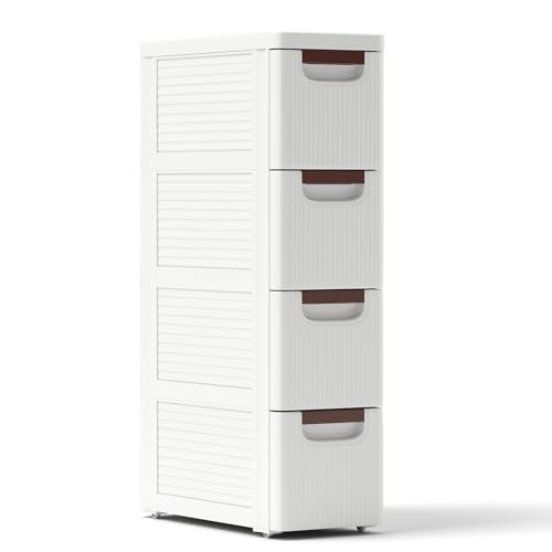 GIANTEX Armoire de Rangement Étroite sur Roulettes en Plastique, Commode à Roulettes, 3/4/5/6 Tiroirs, Armoire Roulant pour Petit Espace, pour Salon,...