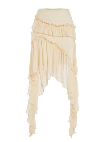 Verdusa Women's Boho Asymmetrical Ruffle Skirt Flowy High Waist Western Mini Skirt