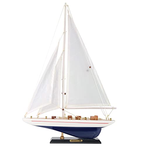 NAUTIMALL Wooden Sailboat Decoration Ship Model 19" Enterprise Replica Nautical Gift for Kids Boys