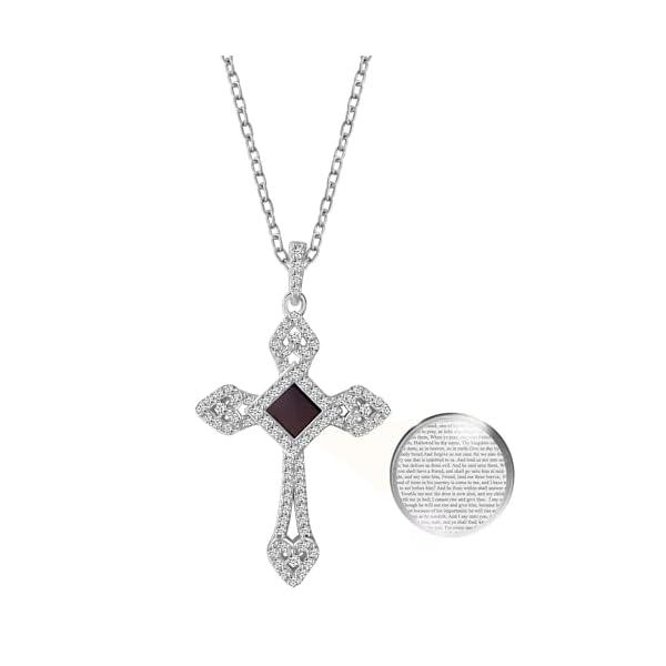 Cross Necklace with Smallest Nano Bible on Jewelry - Christian CZ Pendant for Women with Entire KJV New Testament Holy Scriptures on 0.2" Microchip, Religious Faith Gifts, 18" Spiga Chain