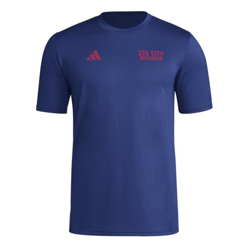 adidas Mens St. Louis City SC Pre-Game Short Sleeve Soccer T-Shirt Team Navy Blue/St. Louis City Sc Small