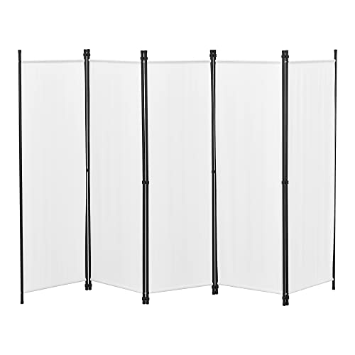 [en.casa] Biombo Separador de 5 Paneles Huesca 171 x 250 cm Decoración Interior contra Visión Mampara Lateral Protectora Pantalla Divisor de Habitaciones Acero Blanco