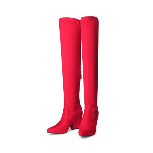 DREAM PAIRS Women's Pointed Toe Thigh High Over the Knee Boots Tall Chunky Blocked Heel Fall Long Fashion Sexy Boots4