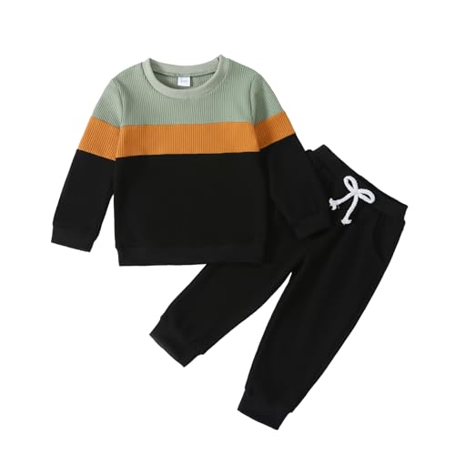 Image of Kid Toddler Boy Clothes Color Block Sweatshirt and Casual Pants 2Pcs Boys Fall Winter Outfits 1-5T