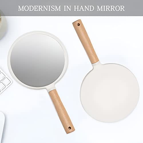 Image of Round Wooden Handle Mirror for Makeup & Travel | Portable Lightweight Handheld Vanity Mirror with Hanging Hole | Durable Plastic Frame | Natural Wood | Colour May Vary (1, Wood Handel Round)