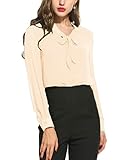 ACEVOG Chiffon Blouses Womens Long Sleeve Collared Work Blouse and Shirts,Nudde,Medium Nude