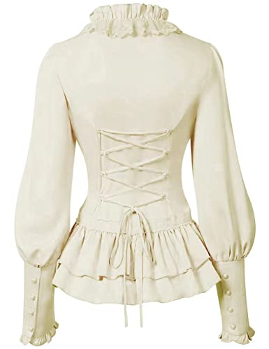 Women Vintage Victorian Long Sleeve Corset Top Lace Ruffled Blouse Stand Collar Shirts3