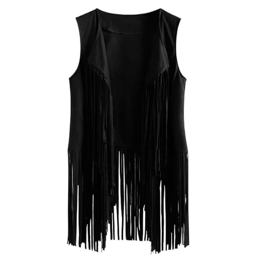 Gilet à franges style country et veste sans manches en cuir suédé rétro chic