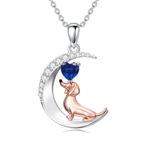 Image of PROESS Animal Birthstone Necklace 925 Sterling Silver Otter /Axolotl /Hippo /Elephant /Dachshund /Monkey /Red Panda Pendant Necklace Animal Birthstone Jewelry Gifts for Women