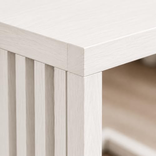 Image of Solid Sheesham Wood C Shape Side Table for Living Room | Modern Sofa End Table | Wooden Laptop Table for Bed | Coffee & Snack Table | Bedside End Table | White Brown Finish