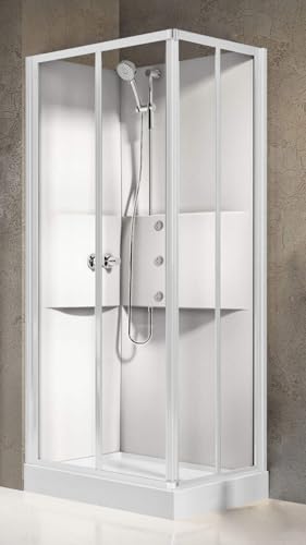 Novellini Media 2.0 A Idromassaggio 90x70 cm Cabina Doccia Multifunzione Apertura Ante Scorrevoli Montaggio Angolo Reversibile Miscelatore Meccanico Vetro Trasparente Profilo Bianco Altezza 210 cm