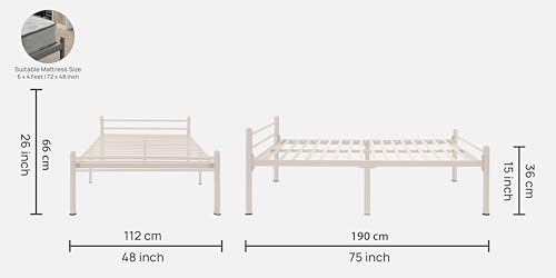 Image of Nivo Metal Single Size Bed Without Storage | Wrought Iron Single Bed with Headboard & Footboard| Sturdy Powder Coated Platform Cot for Bedroom, Living Room, (Nivo Ivory)