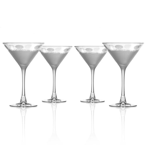 Rolf Glass Sea Shore Martini Cocktail Glass | Stemmed 7.5 oz. Martini Glasses | Lead-Free Glass | Diamond-Wheel Engraved Cocktail Glasses | Designed and engraved in the US (Set of 4)