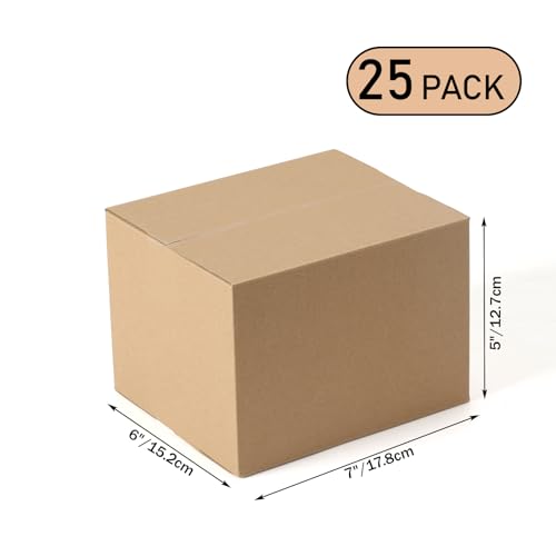Image of 7x6x5 Brown Shipping Boxes Set of 25, Kraft Corrugated Cardboard Small Boxes Mailers for Packaging | Kraft Corrugated Cardboard, Small Mailers, For Packaging