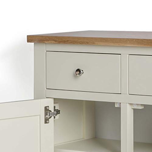 RoselandFurniture Farro Cream Sideboard for Living Room Large Storage Cabinet with Oak Top | Fully Assembled Painted 3 Door Solid Wooden Cupboard with 3 Drawers for Hallway or Dining Room