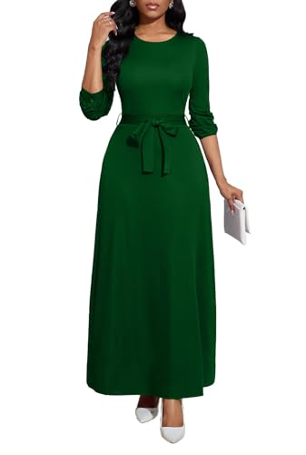 Image of BubFee Long Dress for Women Casual Long Sleeve Dresses Maxi Dress Empire Waist Loose with Belt