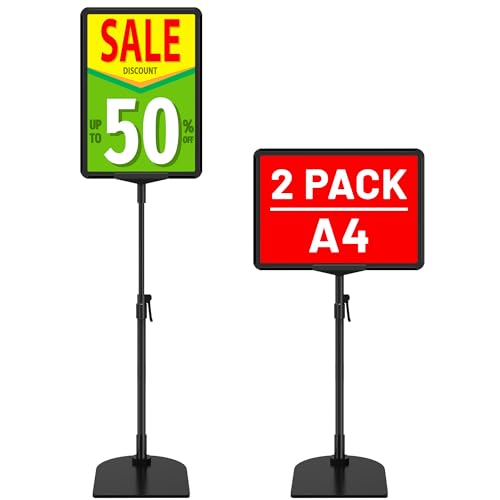 Porte affiche A4 sur pied réglable signalisation magasin présentoir métallique sol