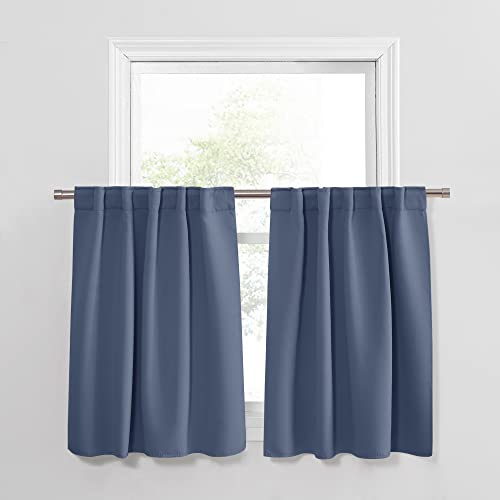 Pony Dance Short Curtains For Small Window - Light Filtering Tiers Thermal Drapes Room Darkening Energy Saving For Bathroom Kitchen Decor, 42 W X 36 L, Blue Haze, 2 Panels #TOP18