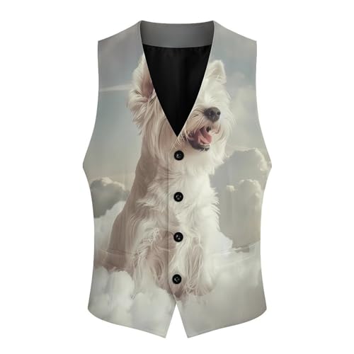 Terrier Dog-Angels Men's Suit Vest Waistcoat Vests Formal Dress with 2 Pockets for Business Casual Tuxedo3