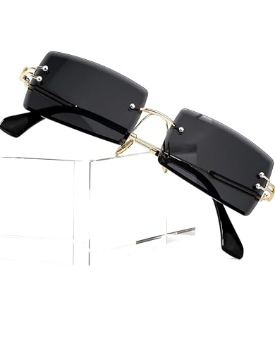 Image of Vintage Rimless Sunglasses Rectangle Frameless Glasses Women Men