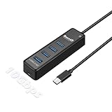 SmartQ H302Pro USB C Hub, 4-Port SuperSpeed USB 3.2 Hub with 1 ft Extension Cable, Charging Supported, Compatible with MacBook, Mac Pro, Mac Mini, Surface Pro, XPS, PC, Mobile HDD