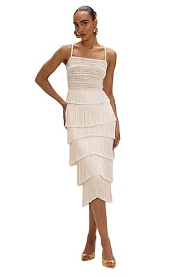 PATBO, Lila Fringe Midi Skirt, 0, Off White