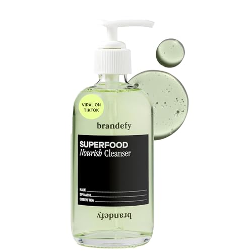 Brandefy Superfood - Jabón facial suave y equilibrado con pH con col rizada, té verde, espinacas, vitamina C, E, K2, suaviza y nutre la piel, limpiador facial orgánico para todo tipo de Pi