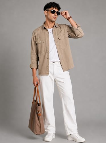 Image of INKD Men's Shacket Shirt - 100% Cotton | Relaxed Fit | Colored Denim Shirt for Men | Full Sleeve | Soft & Comfortable | Overshirt | Premium Buttons
