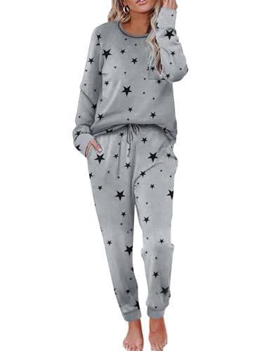 Ekouaer Pajamas Women's Long Sleeve Pj Set Soft 2 Piece Loungewear Sleepwear with Jogger Pants Grey...
