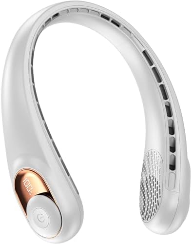 KIDEE Neck Fan, Portable Fan, Neck Fans Rechargeable, Upgraded LED Display, 4000 mAh Battery Operated, 3 Speeds Adjustable Personal Wearable Fan, Gifts for Women Men, Pearl White 