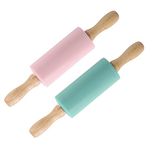 VOSSOT Lot de 2 rouleaux à pâtisserie en silicone avec manche en bois - 23 x 4,2 cm - Surface anti-adhésive - Pour enfants, pâtisserie, gâteaux, pizzas,...