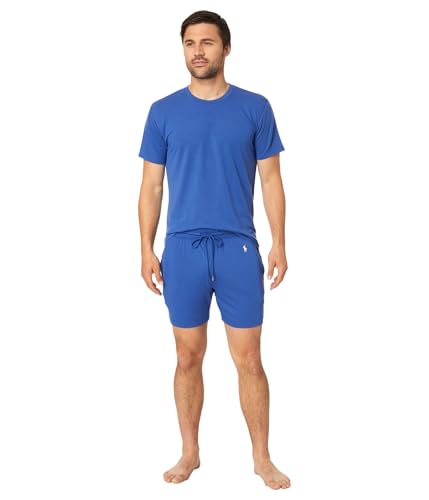 POLO RALPH LAUREN Mini Terry Short Sleeve Loungewear Crew Royal Navy/T-Bird Yellow SM