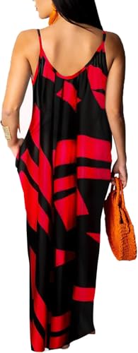 Image of Women's Casual Summer Maxi Dresses Sleeveless Adjustable Spaghetti Strap Loose Plus Size Dresses