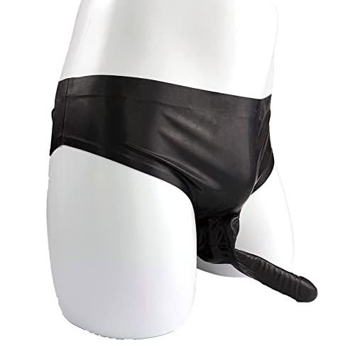 Latex Briefs Rubber Men Sexy Shorts Black Panties with Two Sheath(Condom) Tight for Bodysuit Party Club Underwear3