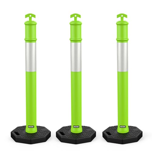 BATTIFE Delineator Post with Base 45 “, Lime Green Traffic Delineator Cones with Reflective Collar for Driving Practice, Construction Work (3 Pack)