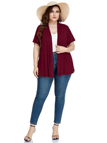 Image of LARACE Short Sleeve Cardigans for Womens Summer Tops Casual Plus Size Open Front Lightweight Cover Up