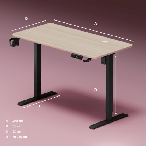 Image of Dr Luxur Stallion Electric Standing Desk | Height Adjustable | 70kg Load | 3 Memory Presets | Zero Wobble | Child Lock | Low Noise Motor | 4 Year Warranty | Metallic Frame (Arctic Oak, 1000 * 600 mm)