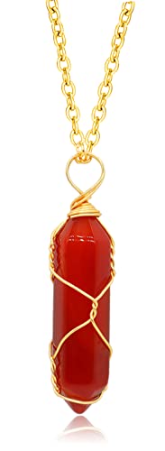 Red Carnelian Crystal Necklace for Women Girls , Real Carnelian Healing Stone Necklace,Carnelian Pendant Women Wire Wrapped Jewelry (A)