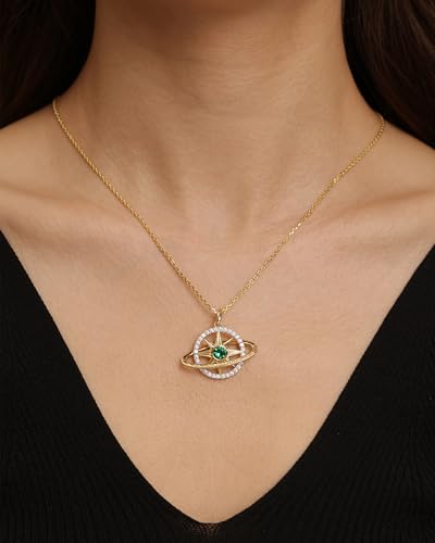 FANCIME Stellar Promise Birthstone Necklace for Women Sterling Silver Planet Star Pendant Fine Compass Jewelry Gemstone Birthday Mothers Day Gifts for Wife2