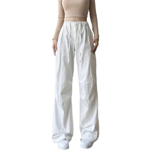 Pantalon cargo femme large en coton léger taille élastique avec poches latérales