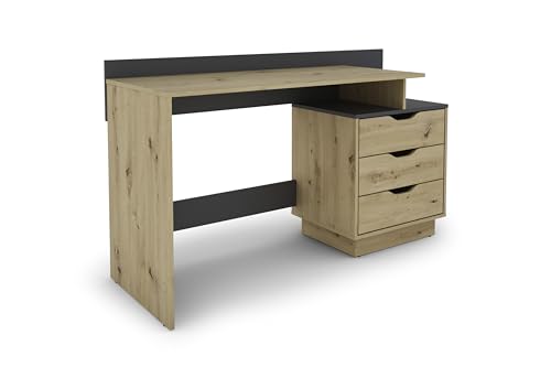 byLIVING Schreibtisch Belfast/Rechts oder Links montierbar / 3 Schubkästen/Artisan Eiche - Anthrazit/Bürotisch/Schreibtisch/B 138, H 83,5, T 51,5 cm