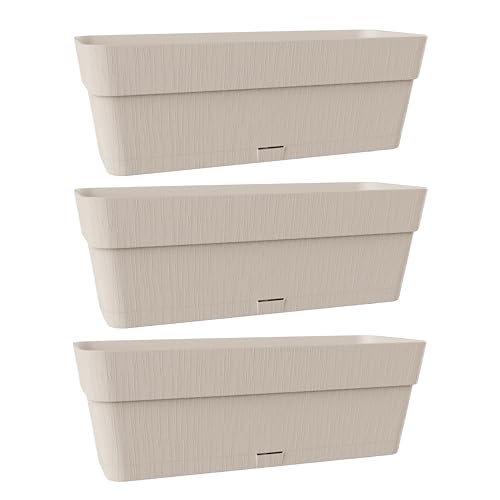 Kigima Pflanzenkasten 3er Set 50x18x17 Anthrazit – Robuster Blumenkasten für Balkon & Fensterbrett aus Plastik – Stylischer Balkon Blumenkasten mit Wasserspeicher – Kleiner Balkonkasten für Blumen